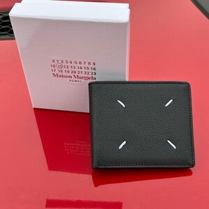 Maison Martin Margiela Black Textured Leather Wallet with White Stitching